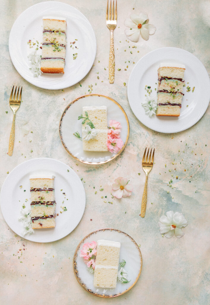 Spring wedding, cake flat lay